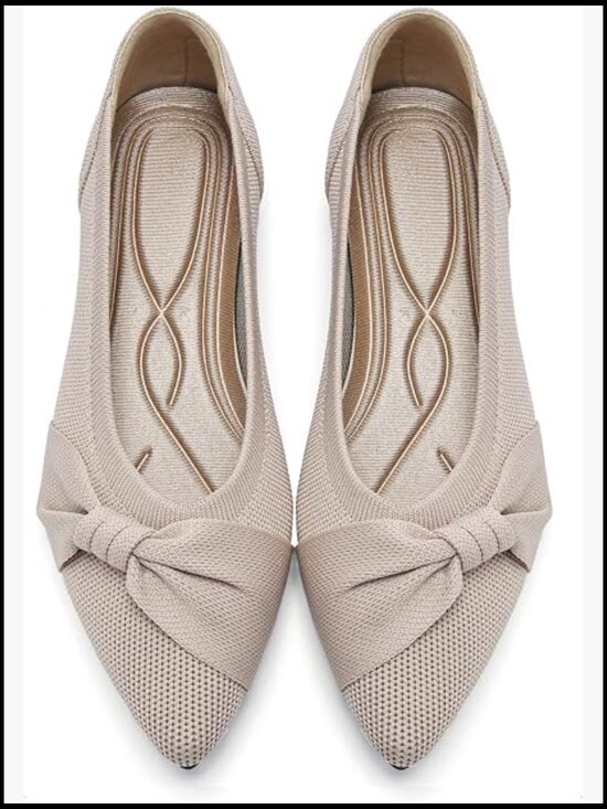 Shoes - Pointed Toe Ballet Flats Comfortable Knit Dressy Flats for Work Office Slip On